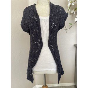 Greyish Blue Short Sleeve Boho Sweater (XS) Rubbish Open Front Knit Cardigan